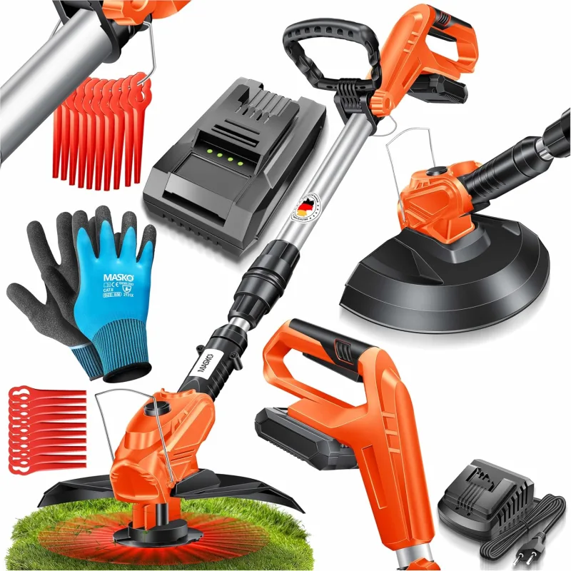 MASKO Cordless Lawn Mower with 20V Lithium Battery, 2.0Ah Battery and Charger, 26cm Cutting Circle Brushcutter