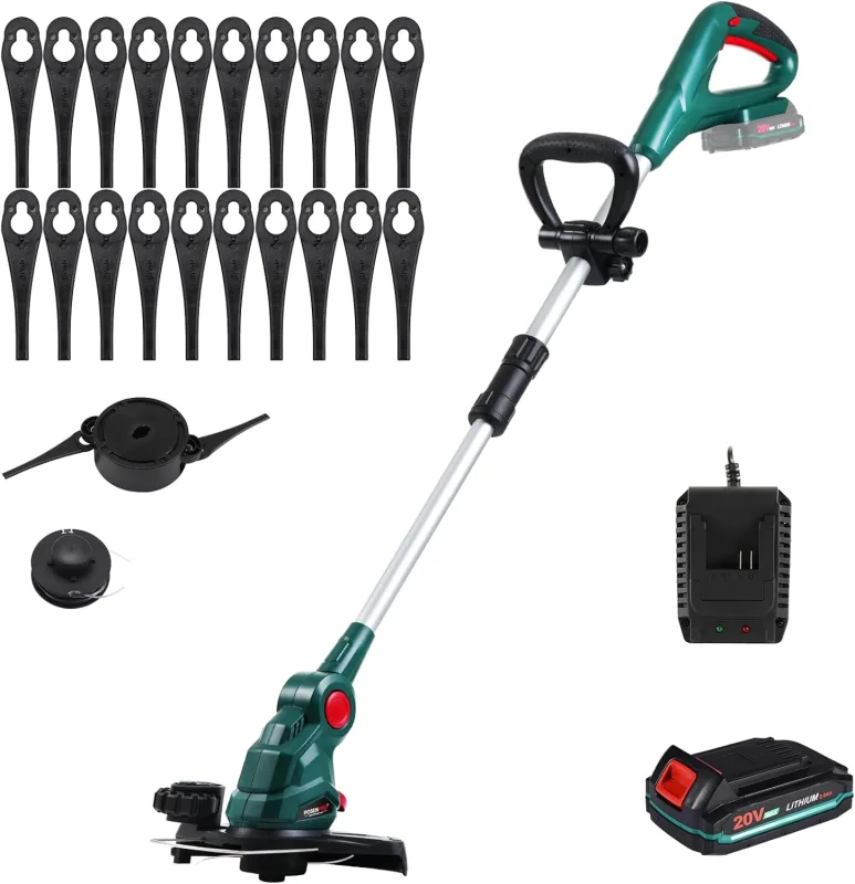 POSENPRO 2 in 1 Battery Brushcutter 20V 26 cm with 1 Battery 2.0 Ah Battery Trimmer for Lawns, Gardens and Meadows