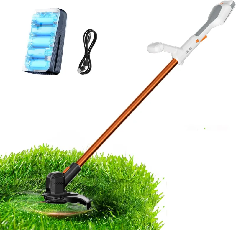 Litheli 20V Battery Trimmer 25 cm Electric Brush Cutter with High Power Motor, 10000 mAh Battery, Ideal for Gardens, Lawns and Outdoor Pruning, Brushcutter