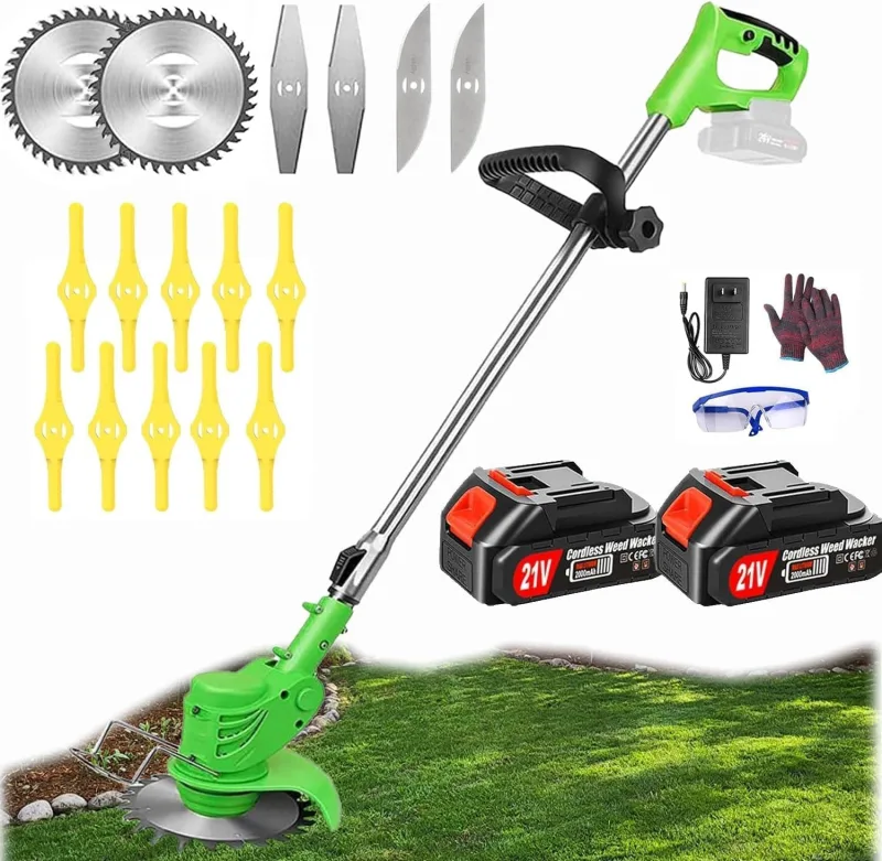 Electric Brushcutter with 21V Battery - 2 4.0 A Batteries and Fast Charger, Mini Pruner, 40 Minute Cutting