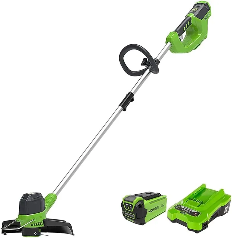 Greenworks 40V Battery Edger for Garden, Medium, Height Adjustable, Cutting Width 30 cm, Automatic Feed Nylon 1.65 mm, Two 40 V 2 Ah Batteries and Charger G40LTK2X