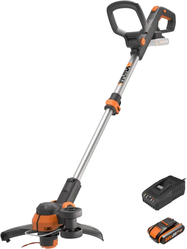 WORX WG163E.2 20 V 2-in-1 Battery Trimmer with 90° Rotating Cutting Head, Cutting Diameter 30 cm, Telescopic Handle (Includes 2 Ah Battery and Charger)