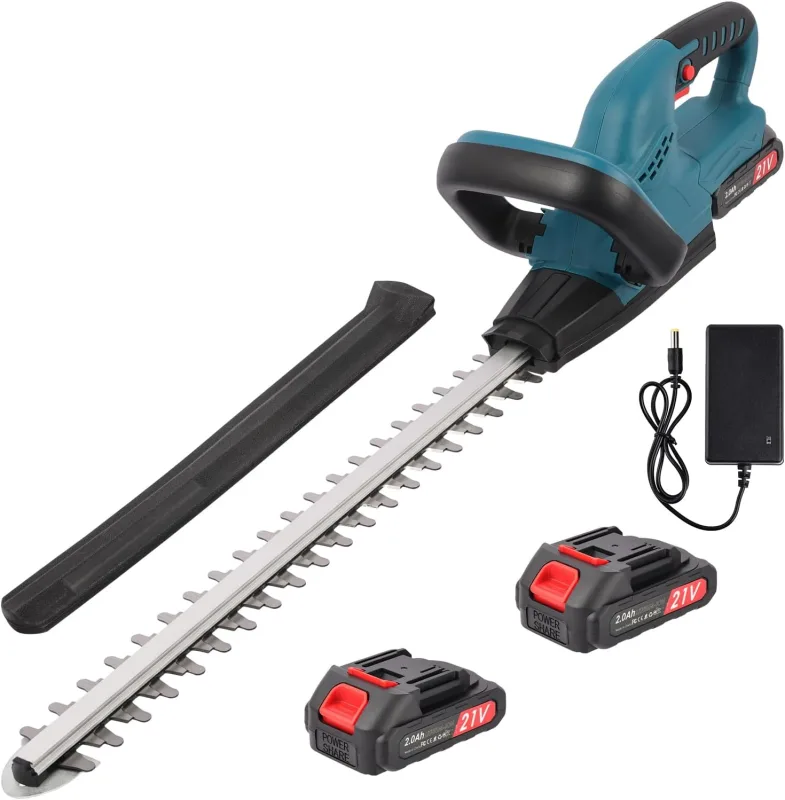 Cortasetos Bateria,Corta Setos Jardin Electrico con 2x2000 mAh Batería,Motor sin Escobillas, Longitud de Cuchilla de 48 cm, Velocidad de 3000 RPM, Apto para Desherbar, Podar Arboles y Arbustos