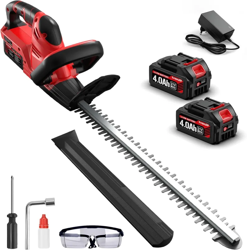 21V Cortasetos Bateria Cortasetos Electrico, 52cm Sin Escobillas Corta Setos Jardin Electrico con 2x4.0Ah Baterías, 20Inch Longitud Hoja, Distancia Entre Hoja 15.5mm, para Setos y Arbustos