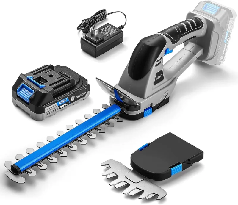 Cortasetos Bateria 20V: DEKOPRO Cortasetos Electrico 2 en 1 con Batería de 2000mAh y Cargador, Herramientas de Jardín, Tijeras de Poda, Tijeras de Césped