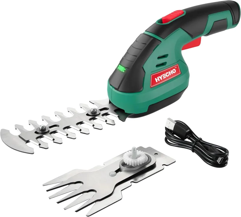Tijera Cortacésped y Arreglasetos,7,2 V 2000 mAh, 2 Hojas y Cable Tipo C Tijeras cortacesped bateria Adecuado para desherbar y podar árboles