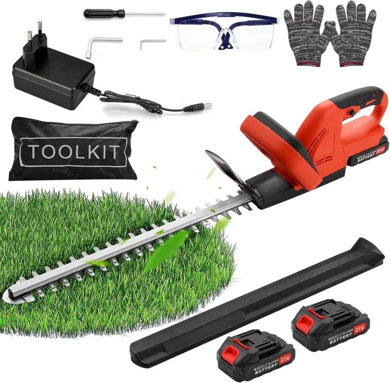 Hedge Trimmer Battery 21V, 500W Electric Hedge Trimmer with 2 Batteries, 1500 RPM, Cutting Length 50 cm, 17 mm Separation Between Teeth, Electric Garden Hedge Cutter, Electric Lawn Mower