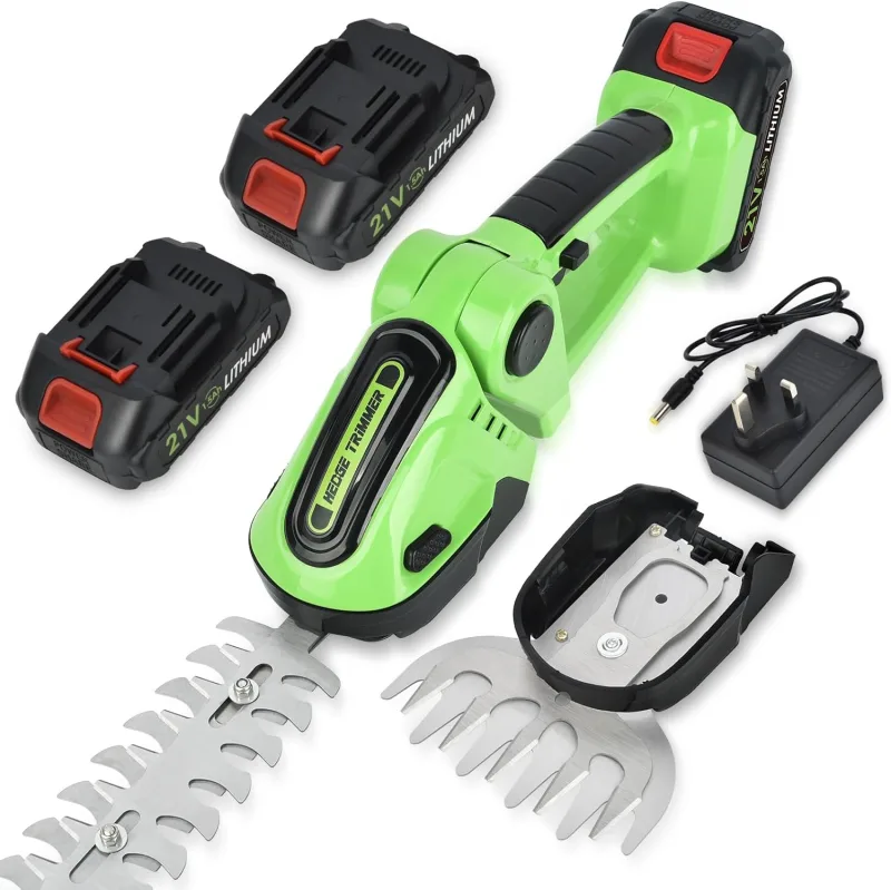 2 in 1 Battery Hedge Trimmer, Garden Hedge Trimmer, Electric Telescopic Hedge Trimmer with 2 x 1500 mAh Battery, Electric Garden Hedge Trimmer