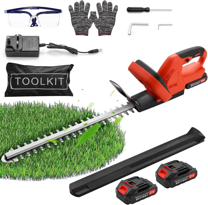 Cortasetos Bateria 21V,500W Cortasetos Electrico con 2×3000mAh Baterías y Cargador,1500 R/min,Longitud de Corte 51cm,Distancia Entre Dientes 17mm,para Setos y Arbustos
