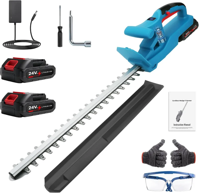KAOLALI 20 Inch Hedge Trimmer, 21V Electric Hedge Trimmer with Battery Level Indicator, Cordless Hedge Trimmer with 2 Batteries 2000mAh, Dual Action Blade 50cm, 600W Hedge Trimmer for