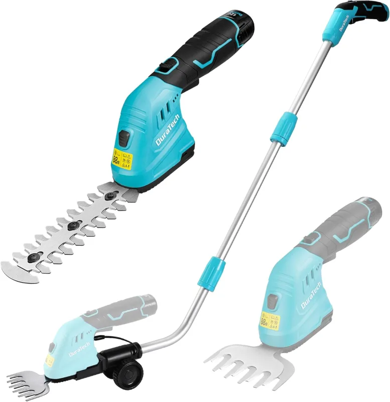 DURATECH 12V 2-in-1 Electric Garden Shears and Lawn Mowers with Extension Cord, Battery and Charger, Electric Hedge Trimmer for Lawns and Shrubs, for Gardening