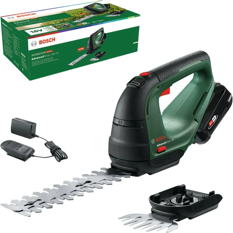 Bosch AdvancedShear 18V-10 Battery Powered Mower/Hedge Trimmer (1 x 2.0Ah Battery, 18V System, Cuts up to 85 m² per Battery Cycle with Mower Blades and Hedge Trimmers, Boxed)