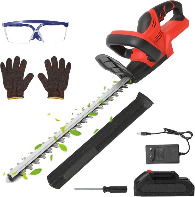 Hedge Size Battery, 21V Cordless Hedge Trimmer with 7500mAh, Charger, Double Blade, 15mm Blade Distance, 22 Inch Electric Hedge for Shrubs, Garden, Lawn