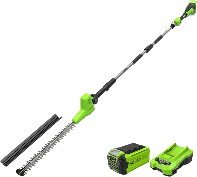 Greenworks 40V Hedge Trimmer Shaft Splittable, Double Action Blades 51 cm, Cuts Branches 28 mm Thickness, Pivot Head 112.5°, 3200 SPM, Battery 2 Ah and Charger PH40B01-01