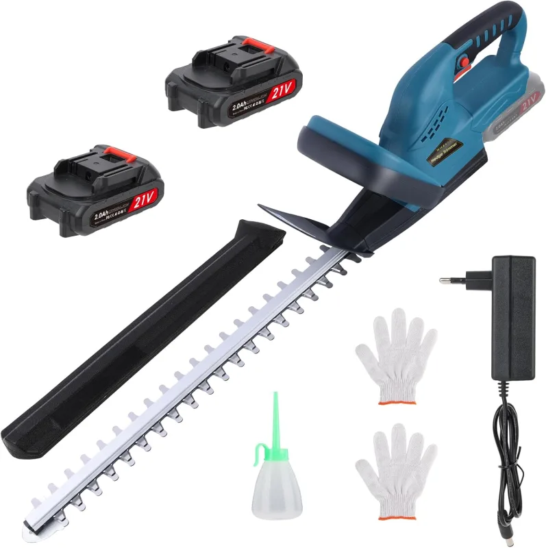 Cordless Hedge Trimmer (20V, 510mm, Electric Hedge Size with 2 x 2Ah Battery and Fast Charger, Thermal Hedge Size, 16mm, Blade Release, with Asymmetric Saw Blade:
