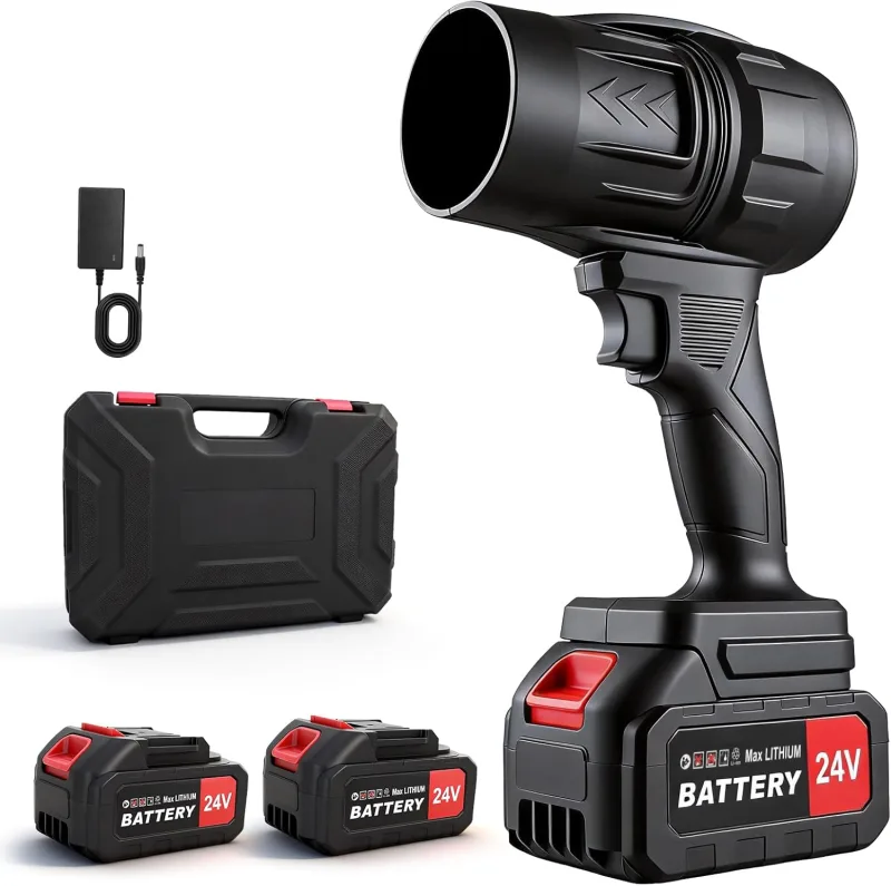 Soplador de Hojas Inalámbrico – Súper Potente, Ligero y Portátil, con 2 Baterías y Cargador Rápido – Ideal para Jardín, Coche, Patio, Nieve y Camping (Negro)