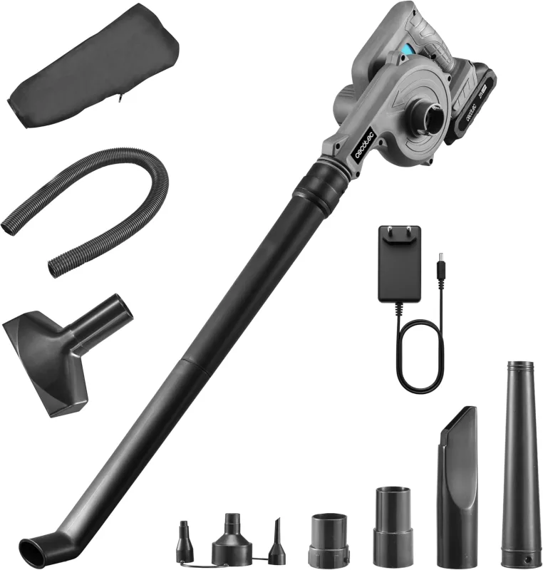 Cecotec Soplador de Hojas a Batería 21V Airforce 2120 FreeMove. Velocidad hasta 200km/h, Ligero, Incluye Dos Tubos Intercambiables para Alcance Largo o Corto, Dos Boquillas y Bolsa