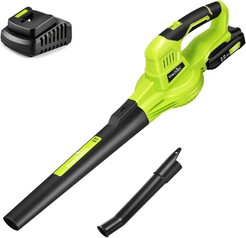 SnapFresh Soplador de Hojas 20V portátil de 1,2 kg inalámbrico con batería y Cargador, 210 km/h, 240 m³/h, 2 velocidades, para jardín y césped (Verde)
