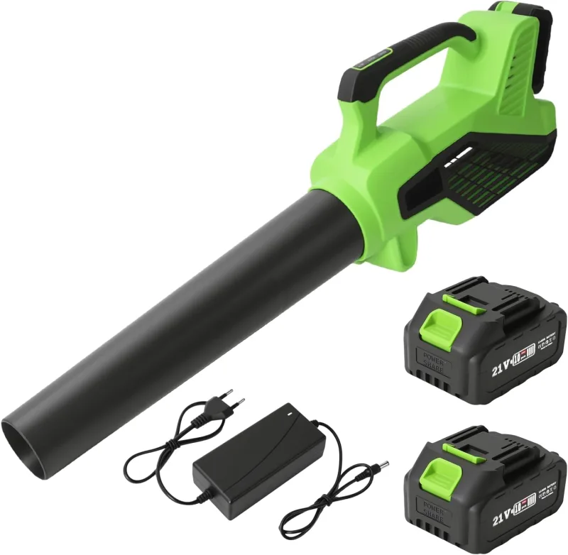 Soplador de Hojas, Soplador Batería 21V con 2 Baterías de 4,0 Ah y Cargador, 257 km/h, 6 Ajustes de Velocidad, Motor Sin Escobillas, para Cuidado del Jardín, Hojas, Polvo y Nieve