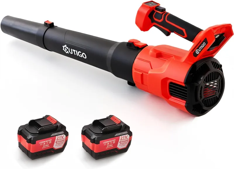 Soplador de Hojas, Soplador de Hojas a batería con 2 baterías de 4,5 Ah, Velocidad del Viento de 49 m/s, Modo de Doble Velocidad, soplador de Hojas Ligero para soplar Hojas y Limpiar el jardín