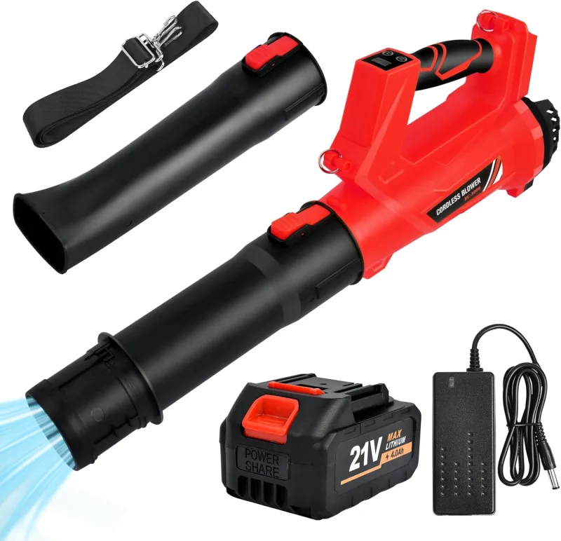 21V Battery Operated Leaf Blower with 4.0Ah Battery, 6 Adjustable Speeds, 20000RPM, LCD Screen and Strap, Powerful Air Blower for Garden, Patio, Paths and Garage