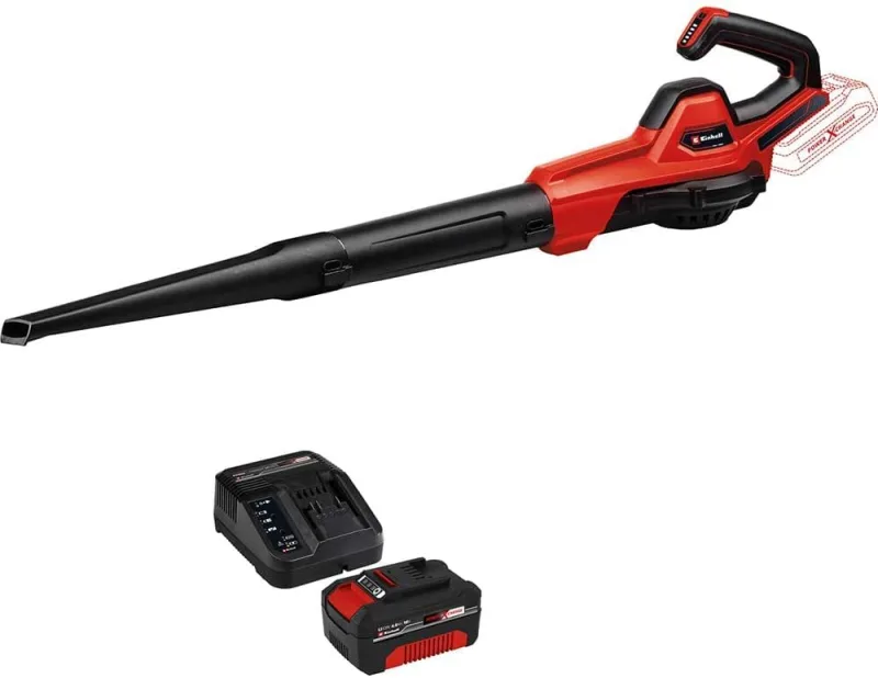 Einhell Universal Cordless Blower GE-UB 18/250 Li E (1 x 4.0 Ah) Power X-Change (18 V, 250 km/h, Air Speed, 3 Pieces, Tube, Speed with LED Indication, Includes 1 x 4.0 Ah Battery,