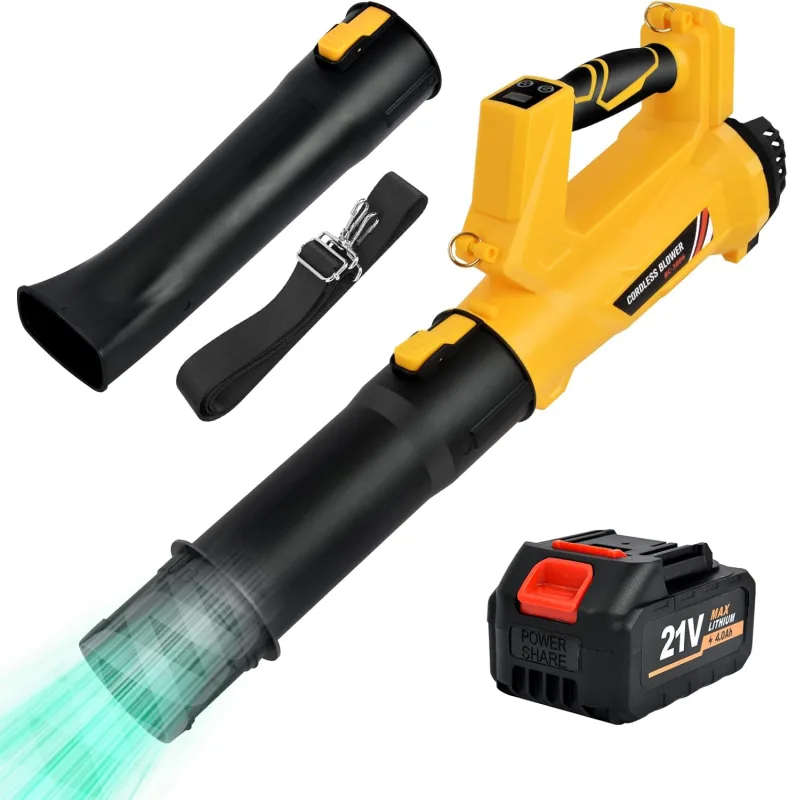 Leaf Blower Battery: 21 V Battery Blower with Strap, Air Blower with 4.0 Ah Battery, 20000 RPM, 6 Speeds Electric Leaf Blower, for Blowing Fallen Leaves, Cleaning Patios and Paths