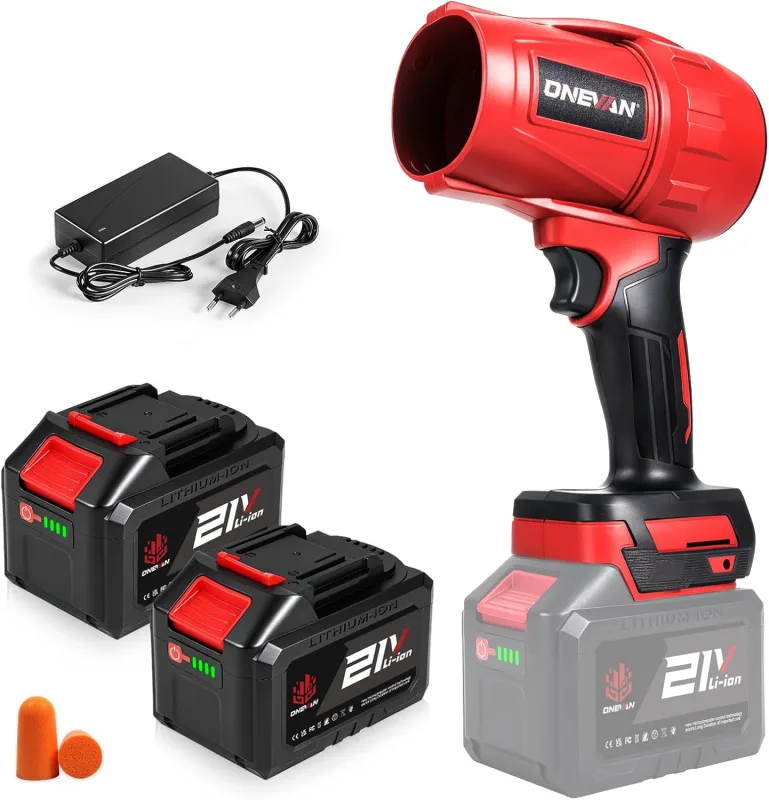 ONEVAN Turbo Battery Blower, 600 km/h Brushless Leaf Blower with 2 Batteries 4.5Ah and 1.2A Charger, Blowing Force 1.5 kg, Powerful Garden Air Blower for Leaves, Dust and Snow