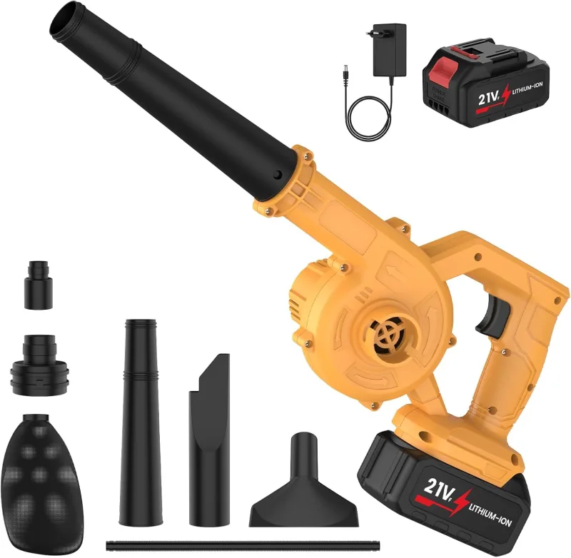 Battery Blower 21V 600W/3.3m³/min / 23,000RPM Cordless Leaf Blower with Battery and Charger, Portable for Snow, Gardens, Patio, Leaf (Yellow-1 Battery)