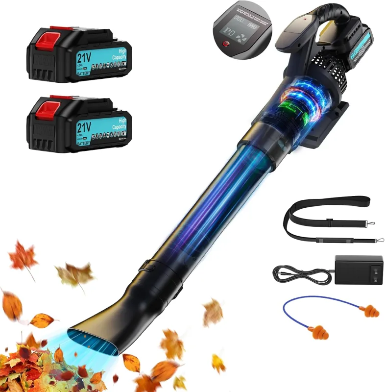 21V Leaf Blower 255Km/h 1070m³/h, Max 38000RPM, 3-Speed Electric Leaf Blower LED Display with 2×4.0Ah Battery, for Garden, Lawn Maintenance Snow (Grey)