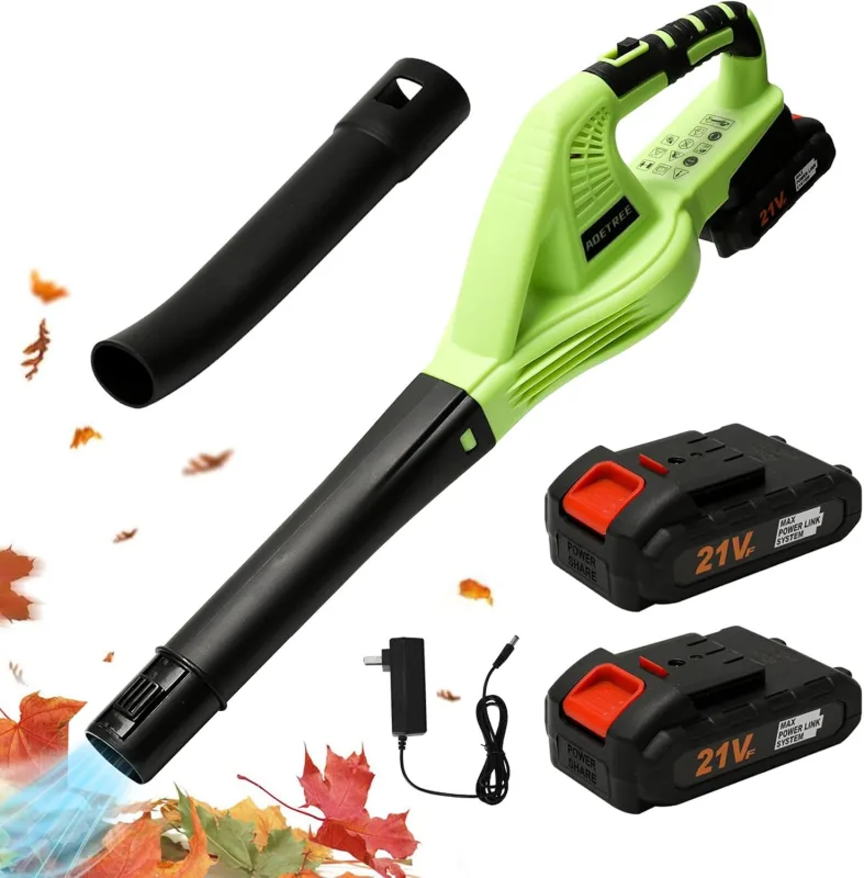 21V Cordless Leaf Blower with Battery and Charger,Speed 15000r/min,2 in 1 Shredder Blower,Electric Blower for Lawn Maintenance and Snow Discharge (2 Battery)