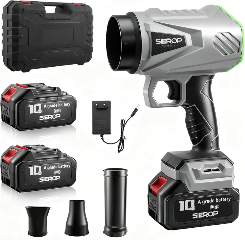 Battery Powered Blower, Small Cordless Leaf Blower with 2 x 2.5Ah Batteries and Charger and 3 Nozzles, 1.2kg Blowing Force, 40,000 RPM Brushless Motor, for Camping, Garden, Care