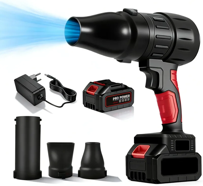 Mini Leaf Blower Battery, 800W 35000RPM Turbo Air Blower Powerful Leaf Blower with 1300mAh Batteries, 3 Nozzles, Cordless Turbo Leaf Blower for Garden, Car, Snow and Dust