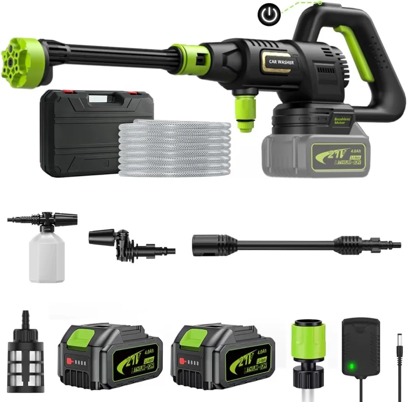 Battery Pressure Washer, 120 Bar High Pressure Washer with Brushless Motor and 2 4000mAh Battery, 3 Adjustable Levels, Battery Pressure Washer for Car Cleaning