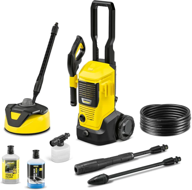 Kärcher K 4 FJ Home Pressure Washer, Maximum Pressure 130 Bar, Flow Rate: 420 l/h, Surface Performance: 30 m²/h, incl. Household Kit and Foam Nozzle, Yellow
