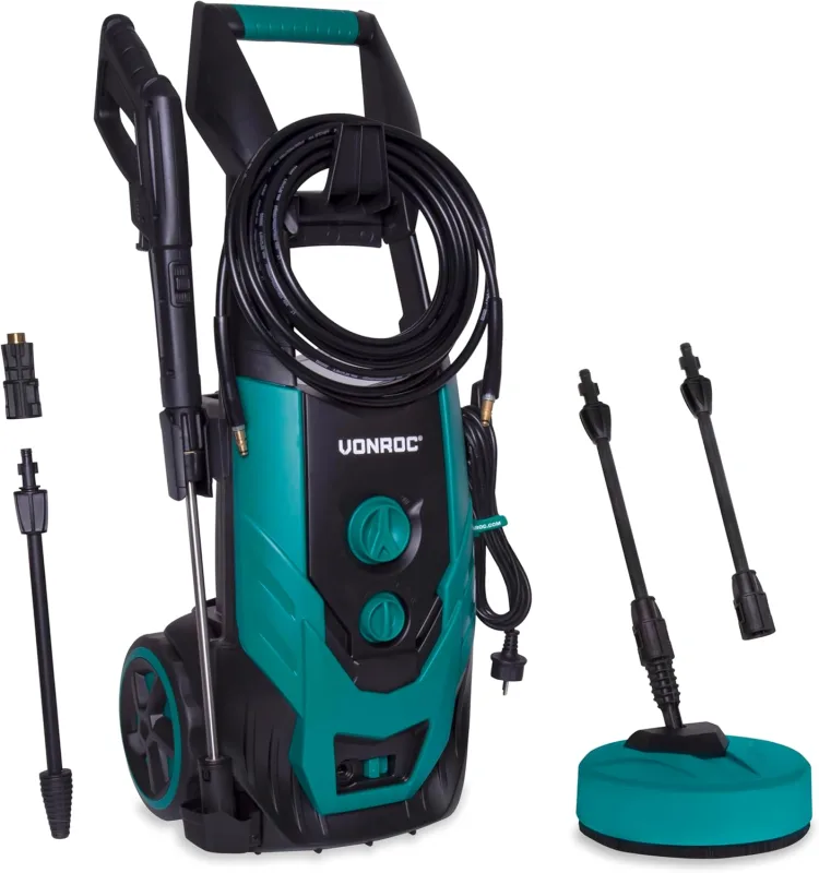 VONROC Pressure Washer V22-2 – 2200 W – 170 Bar – 450 L/H – Includes 8 m Hose, Integrated Detergent Tank, Patio Cleaner, Nozzles and Accessories (170 Bar + Accessories)