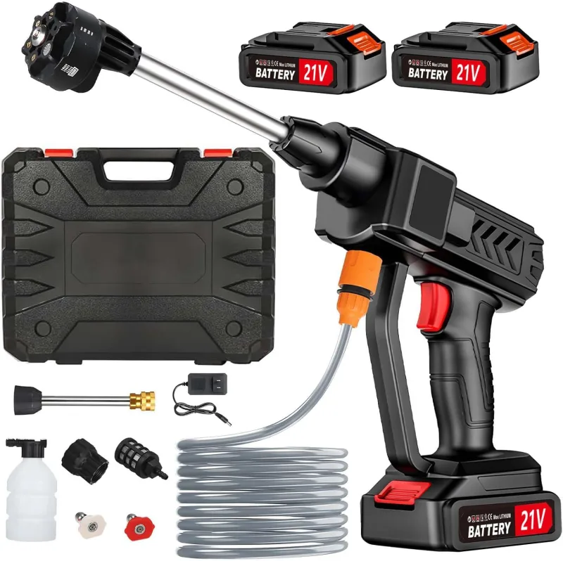 High Pressure Pressure Washer, Cordless Pressure Washer, Pressure Water Gun, Max 260 PSI, with 2 Batteries, Foam Sprayer, 6 in 1 Nozzle for Cars, Lawn, Gardens, Pools