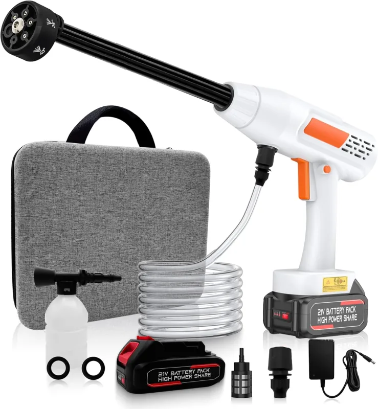 High Pressure Washer, Portable Battery Pressure Washer, Pressure Water Gun with 6 in 1 Nozzle, 1 x Battery, for Car, Garden Cleaning and Irrigation