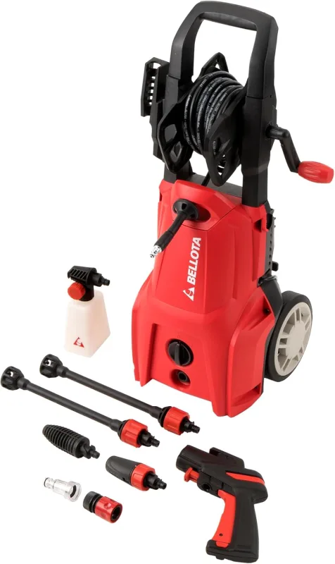 Bellota HL1700E- Hidrolimpiadora, Potencia: 1,7 kW, Presión Máx: 140 Bar, Caudal: 380 l/h, Manguera 5 m (PVC), Peso: 8 kg, Pistola No Force, Ruedas, Succión Agua,Filtro de Agua Extraible,2 boquillas