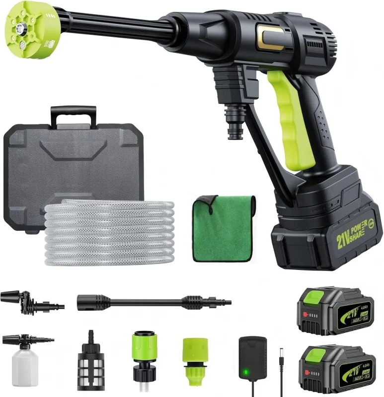 Battery Pressure Washer, 120 Bar High Pressure Washer with Brushless Motor and 2 4000mAh Battery, 3 Adjustable Levels, Battery Pressure Washer for Car Cleaning