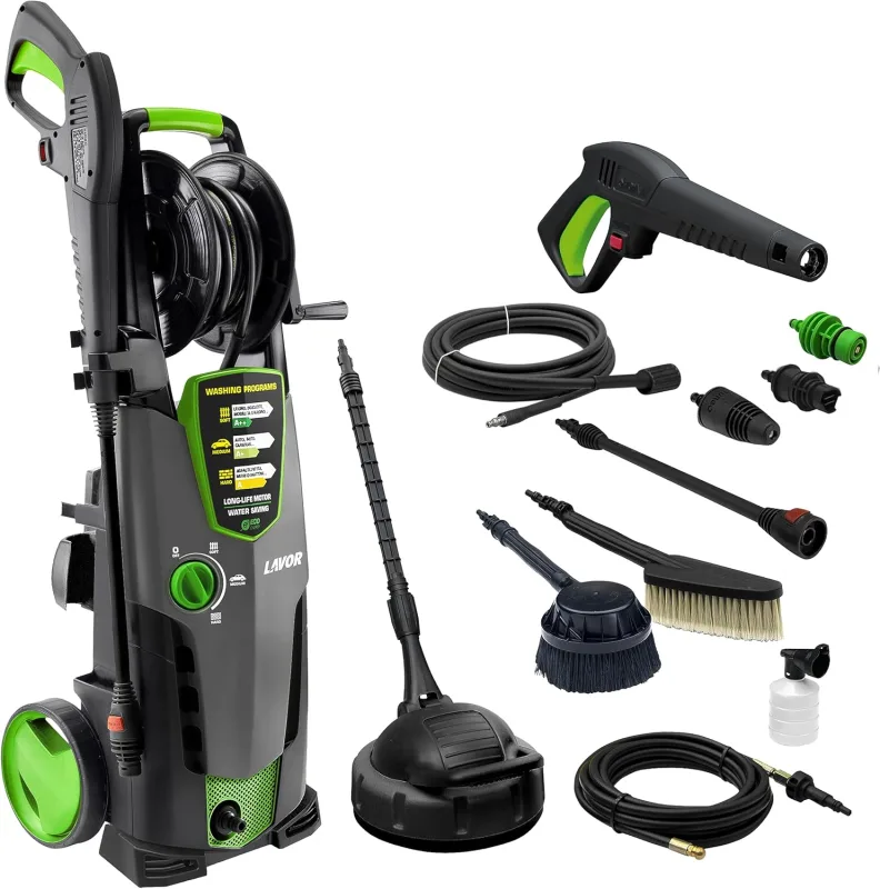 Lavor STM 160 WPS Cold Water Pressure Washer with Washing System, Roller, 2 Brushes, Floor Cleaner and Unclogging Probe 6 m, 160 Bar Max, 510 L/H Max, 2500 W