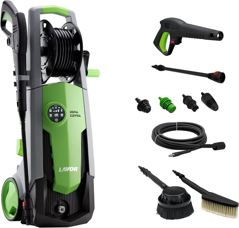 Lavor PREDATOR 180 DIGIT High Pressure Washer with Digital Control System, WPS Washing Programs, Hose Roller, Two Brushes, Pressure 180 bar max, Flow Rate 510 l/h max, 2500W