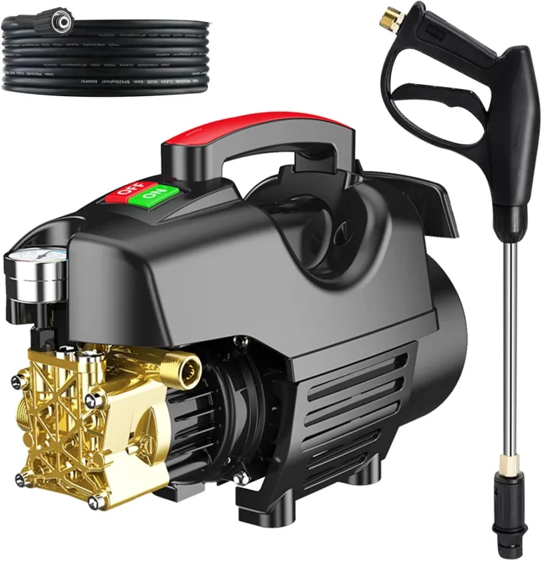 High Pressure Washer, Professional Pressure Washer, 180bar, 6.5 L/min 2200W with 2 m Water Inlet Pipe, Outlet Pipe and Accessories, for Home/Car/Patio