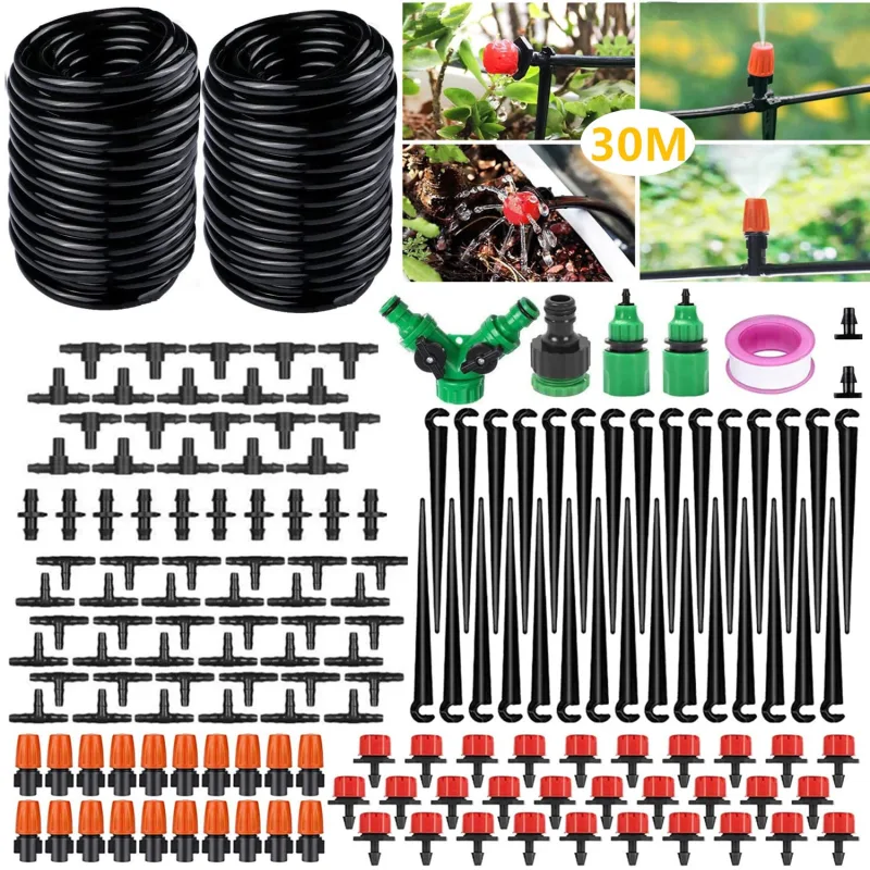 Garden Irrigation System, 149 PCS Drip Irrigation System, 30 m Irrigation Kit with Adjustable Nozzle Sprayer and Automatic Dropper for Garden, Greenhouse, Lawn, Patio, Terrace