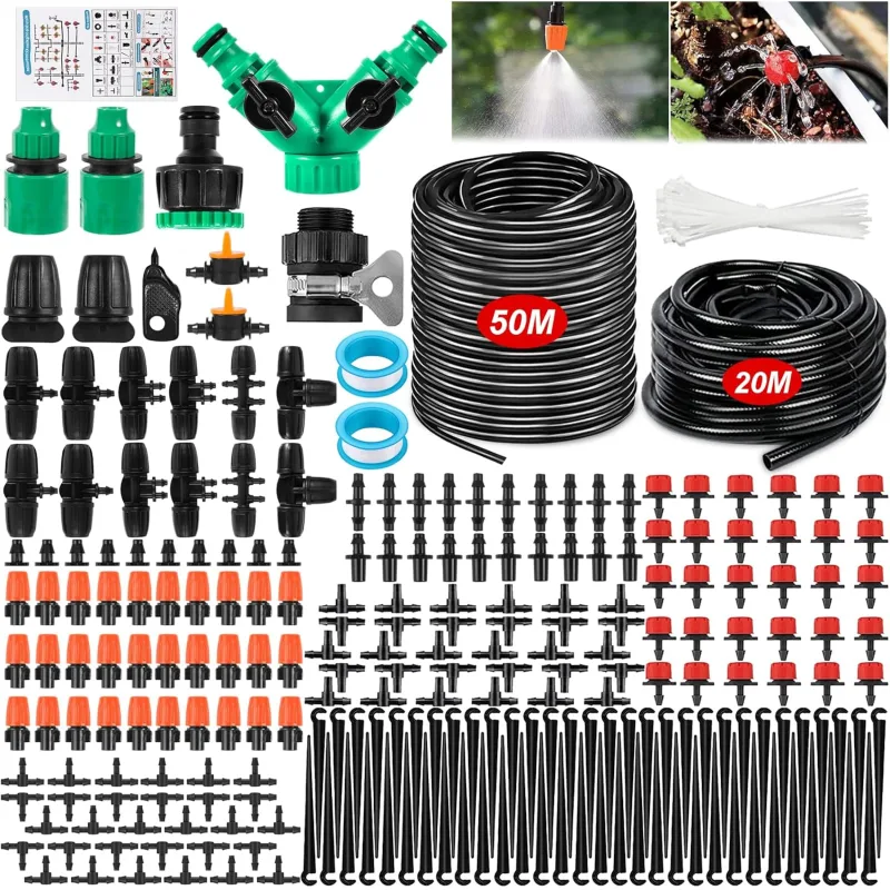 297 Pcs Drip Irrigation System, Garden Irrigation System, 50m+20m Irrigation Kit, Vegetable Garden Automatic Irrigation System, Suitable for Gardens, Lawns, Planters and Farms