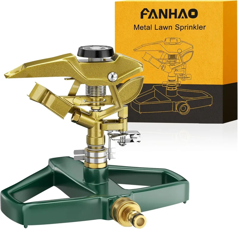 FANHAO Impact Sprinkler with Metal Base, Impulse Irrigation System, Reaching up to 540 m², Adjustable and Wide Coverage of 360 Degrees