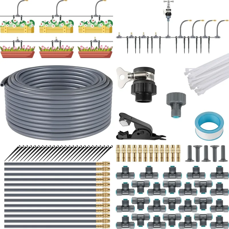 Automatic Garden Irrigation System, Drip Irrigation Kit, 25M Micro Irrigation System with Adjustable Nozzle, 360° Sprayer and Dropper for Garden Greenhouse Lawn Patio Terrace Landscape Orchard