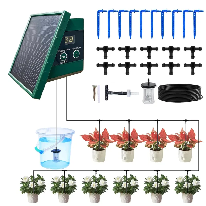 Onesheel Solar Garden Irrigation System, Drip Irrigation for Garden Pots, Automatic Watering Solar Pots, Drip Irrigation Kit for Pots, with 10m Hose for Balcony Plants