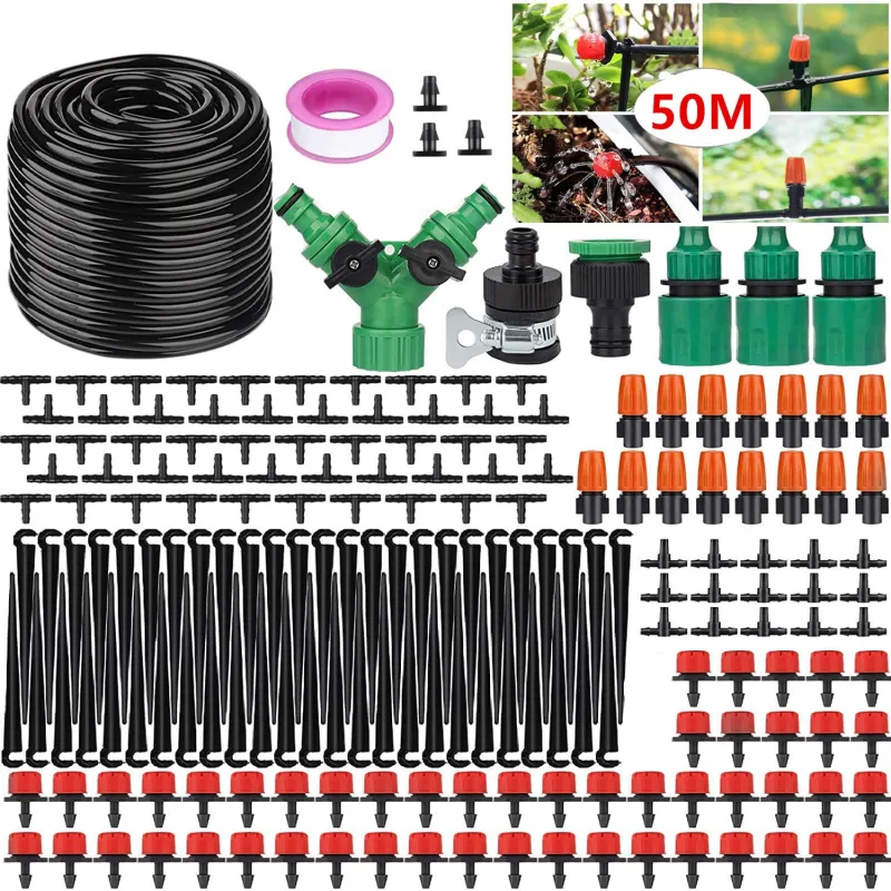 Garden Irrigation System 50M 200pcs Automatic Drip Irrigation System Cooling System for Landscapes, Flower Beds and Terrace Plants (50M)