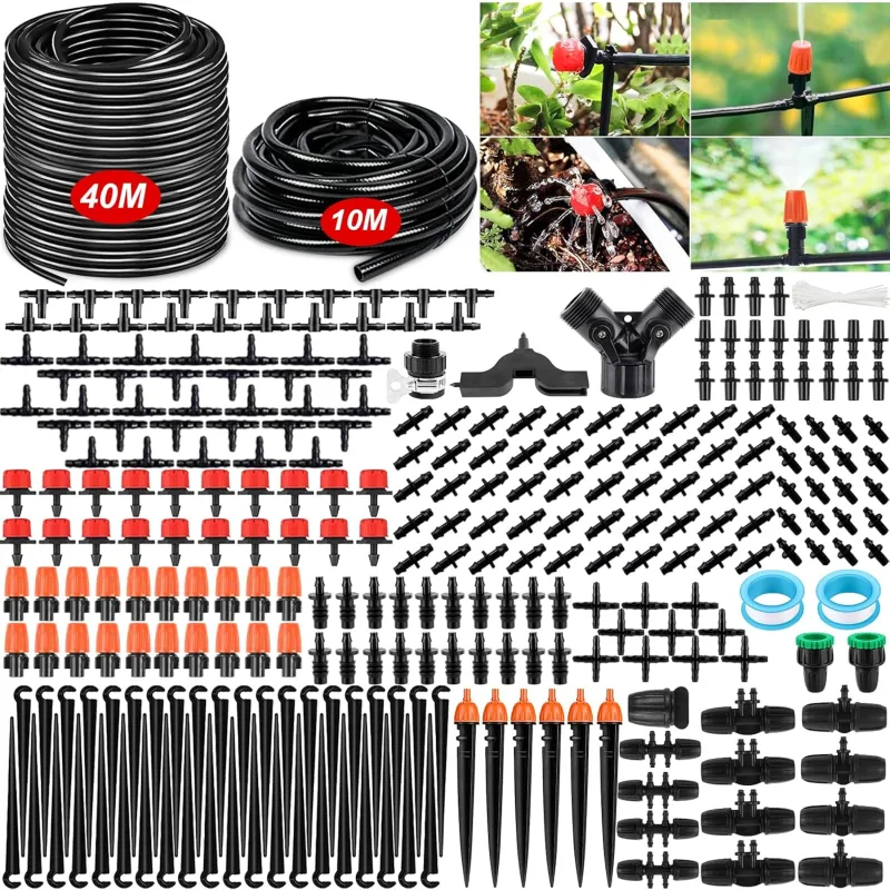 40m+10m Garden Irrigation System, 299 Pcs Drip Irrigation System, Vegetable Garden Automatic DIY Irrigation System, Suitable for Gardens, Lawns, Planters and Farms